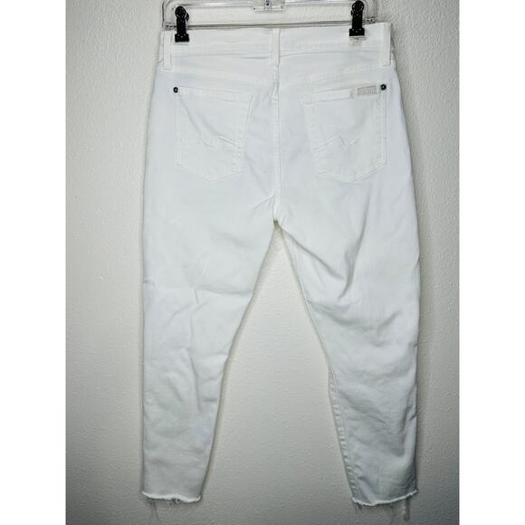 7 For All Mankind White Distressed Raw Hem Gwenevere Jeans 30 - Picture 7 of 16